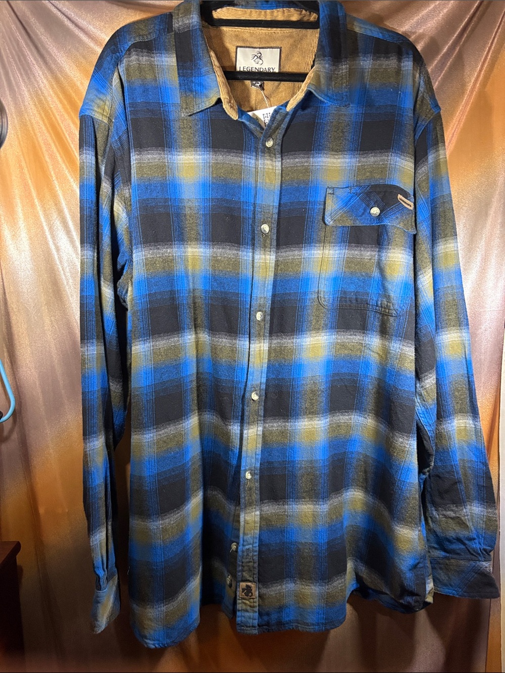 Legendary Whitetails 3x Long Blue and Black Plaid Button-Down‎ Shirt Y